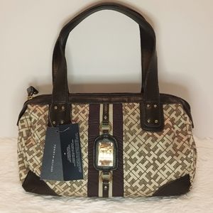 💕NWT Tommy Hilfiger Logo Monogram Bowler Bag Satchel Purse